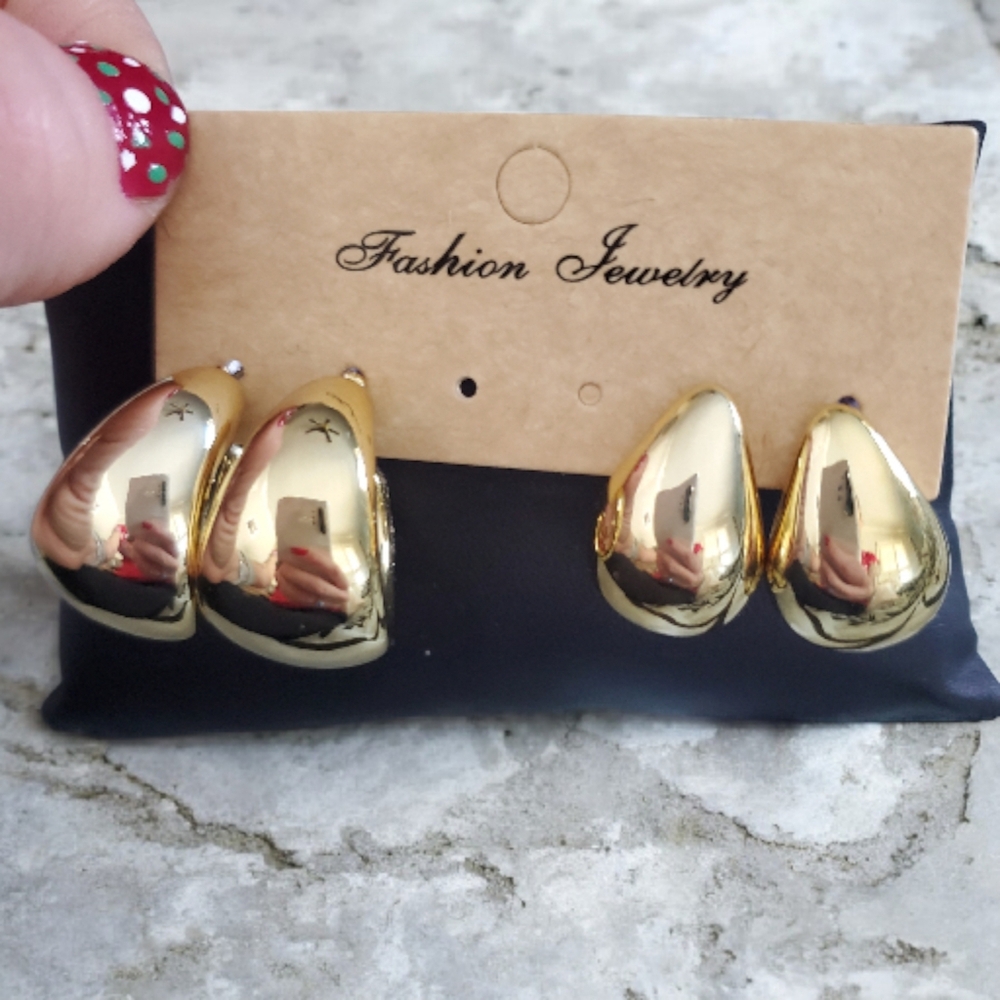 Chunky Stainless Steel Hoop Earrings‎ for Women Gold Color Water Drop Earrings